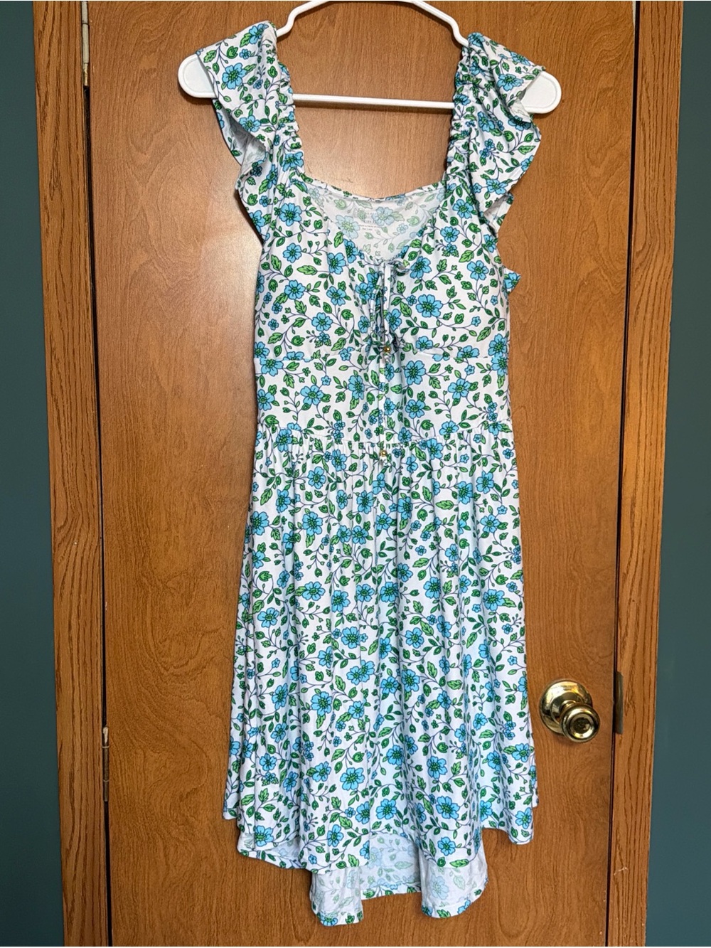 No Boundaries White Floral Midi Dress with Blue & Green Print